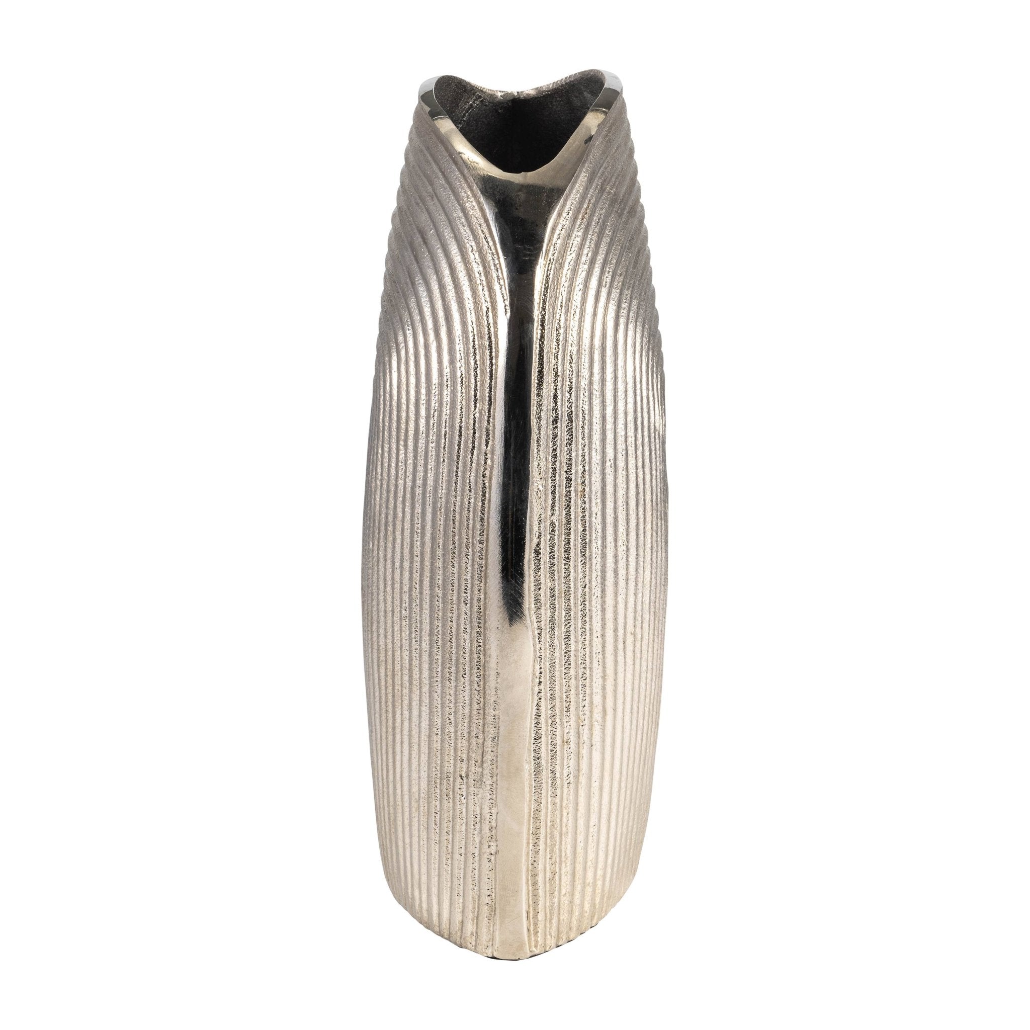 Silver 11 in. Aluminum Novelty Striped Arch Vase - HER Home Design Boutique